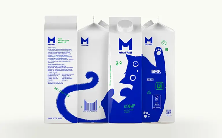 Vera Zvereva’s Cat Designs For Milgrad Milk Cartons.